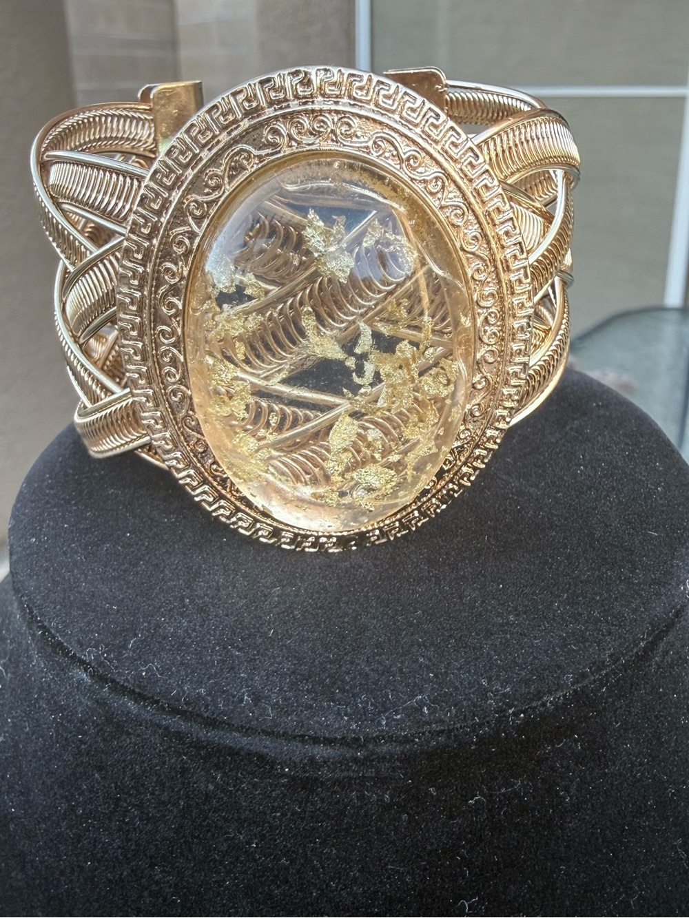 Gold-Tone Resin Cuff Bracelet with Gold Leaf Accent